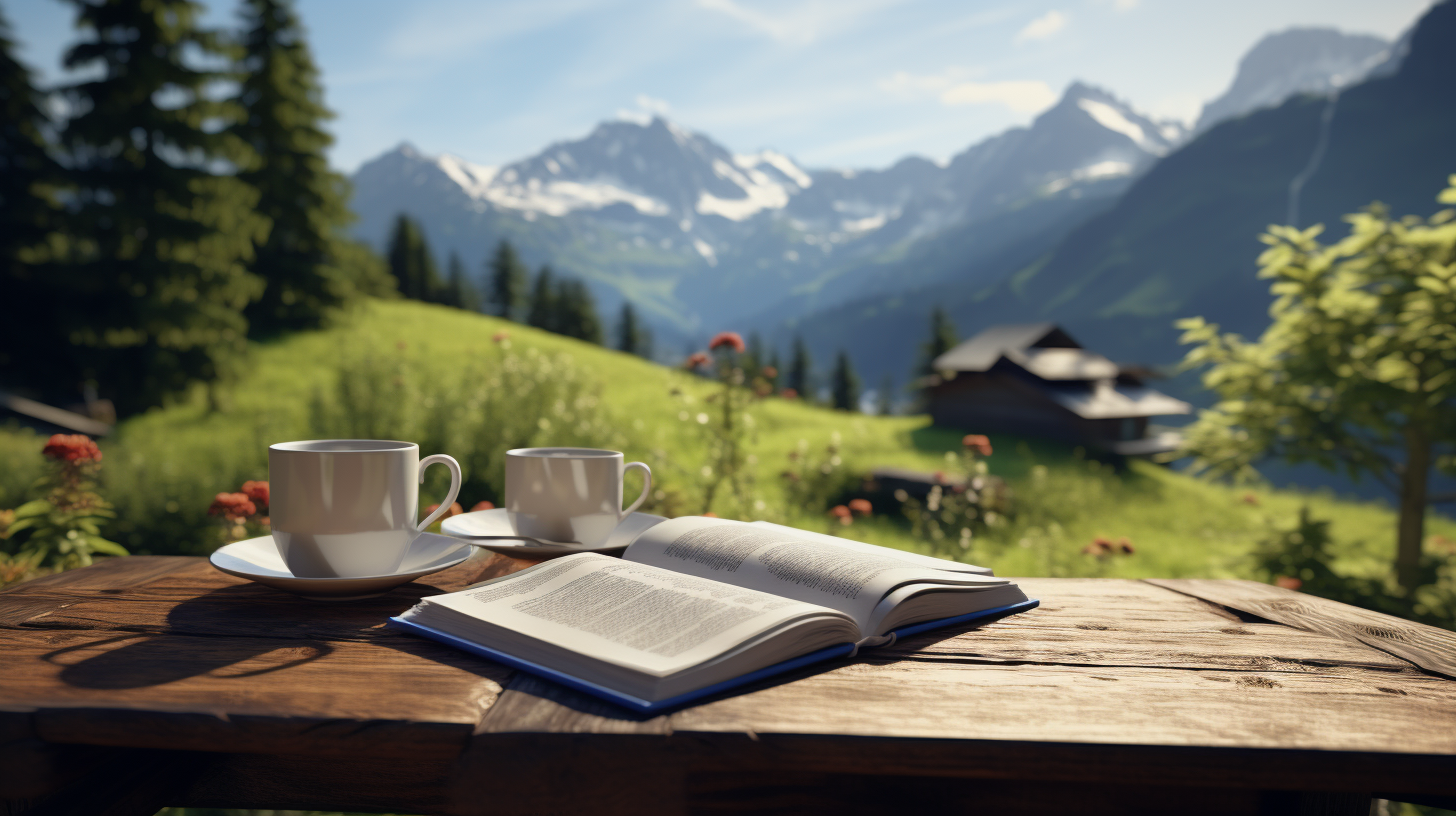 Coffee and Book in Swiss Countryside