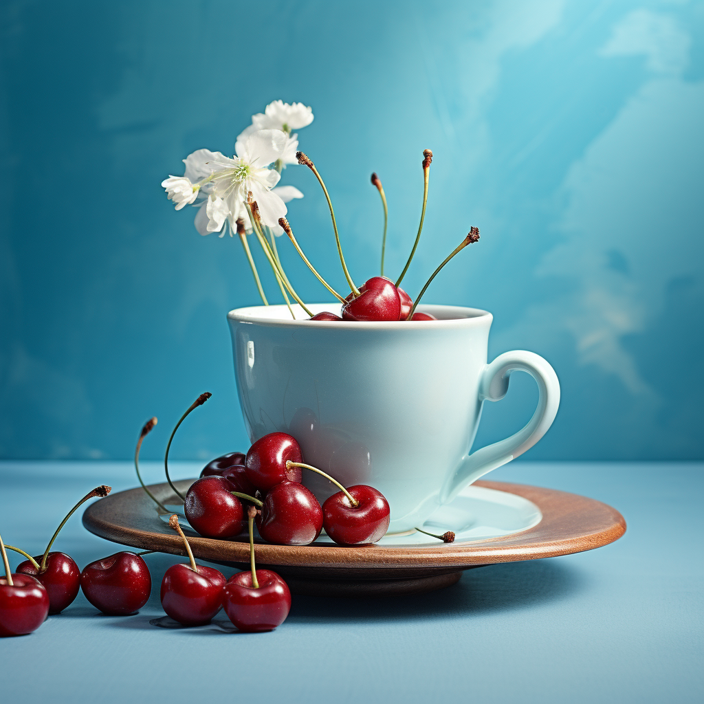 Close-up of a coffee cherry on light blue background