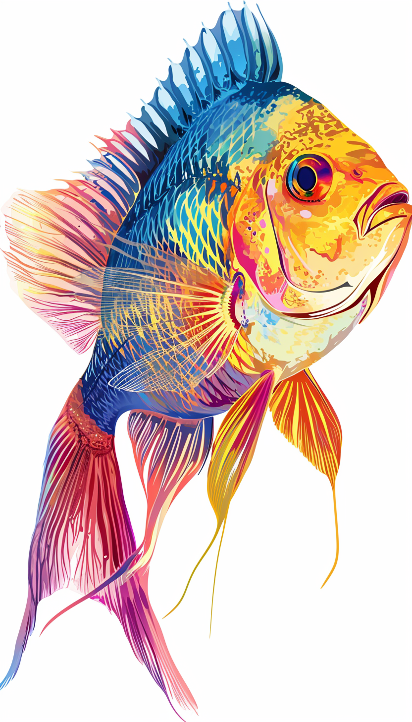 Colorful Coi Fish Swimming on White Background