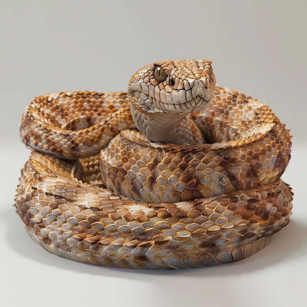 Hyper-realistic rattlesnake on white background