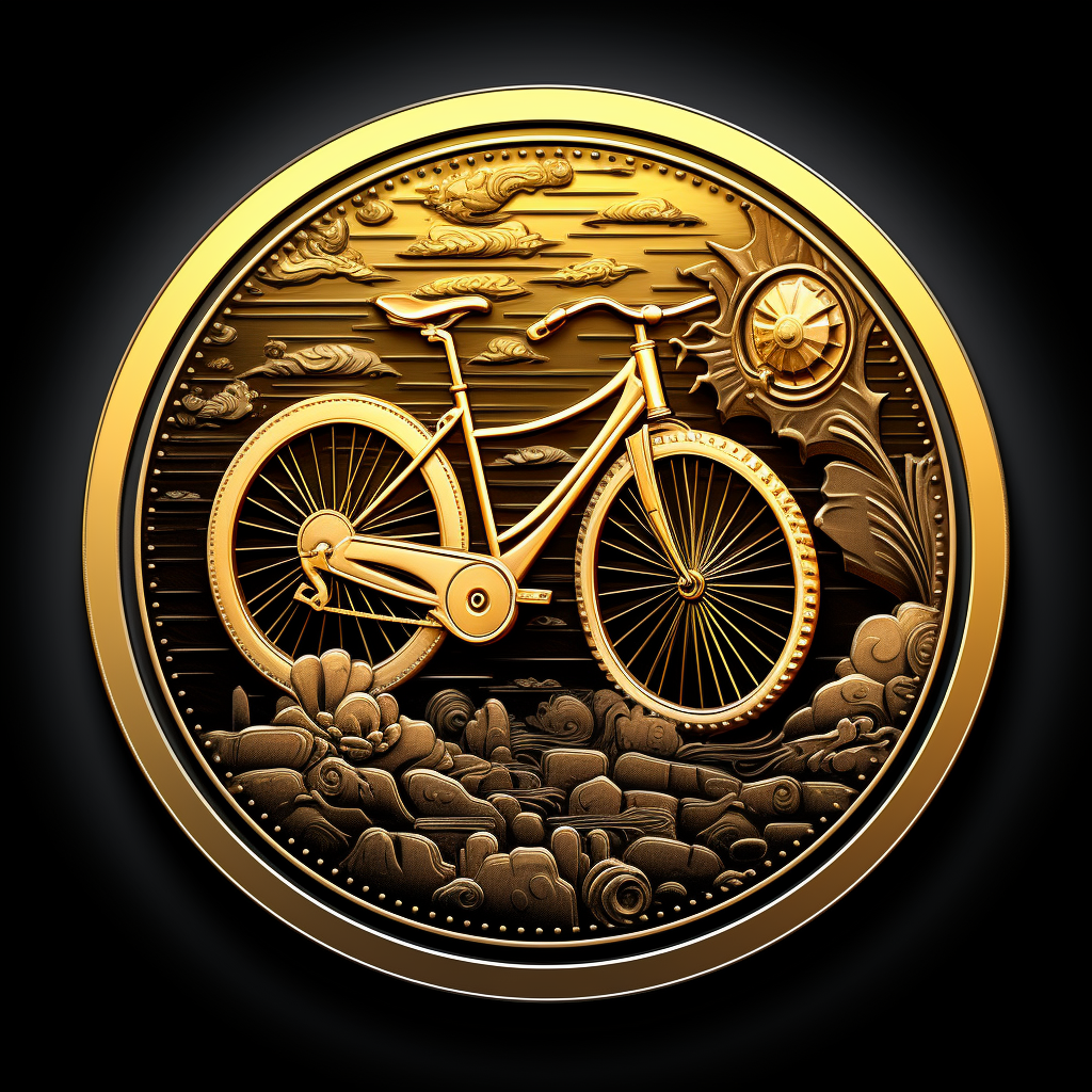 Black and gold coin bicycle logo