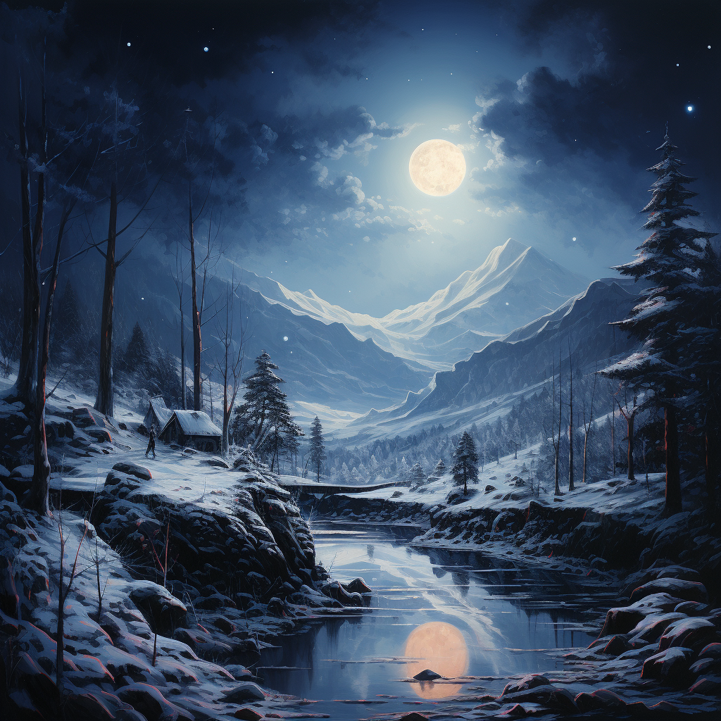 Majestic cold moon at night