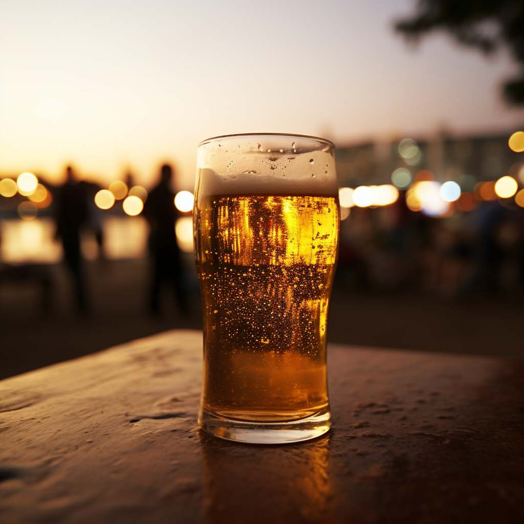 Cold pint of beer by the beach