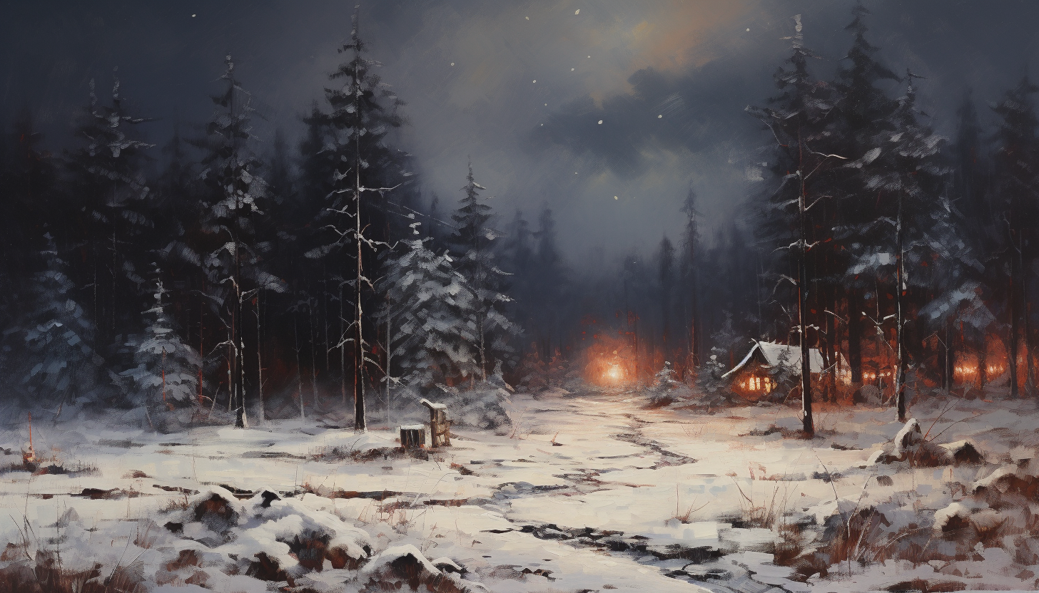 Vintage painting of a cold snowy night