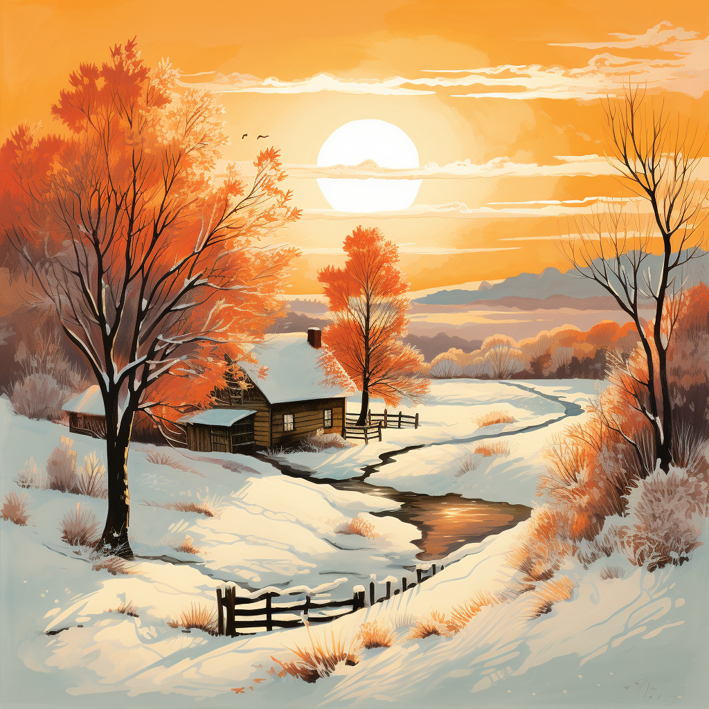 Illustration of a Warm Winter Morning Amidst Snow