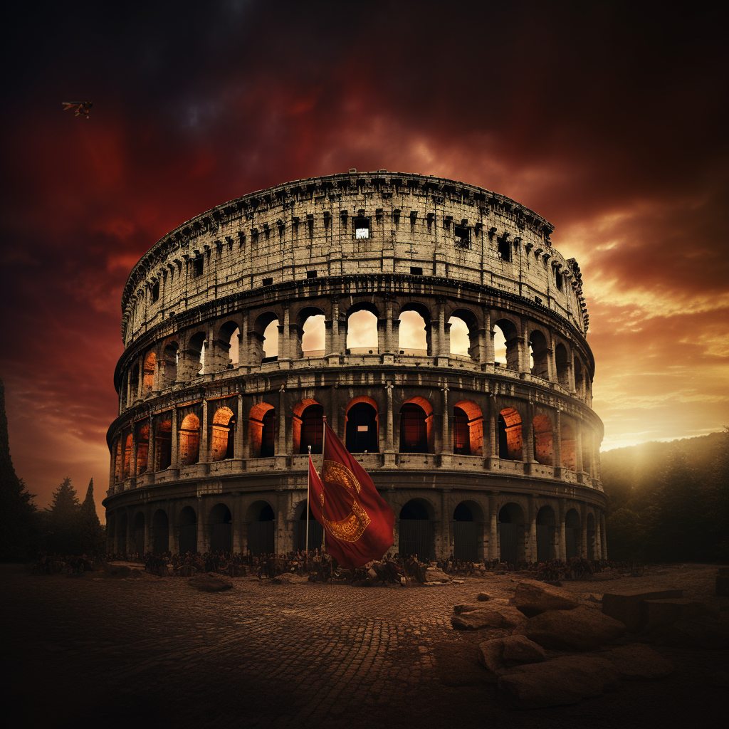 Coliseum on Italian flag backdrop