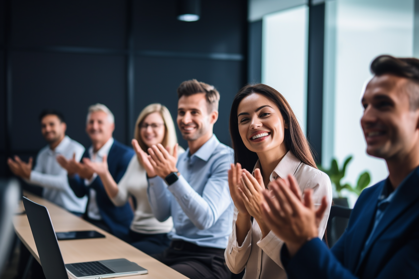 Colleagues applauding team member's achievement