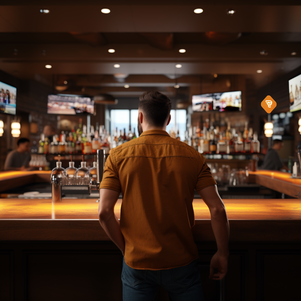 Young bartender serving drinks at a college bar