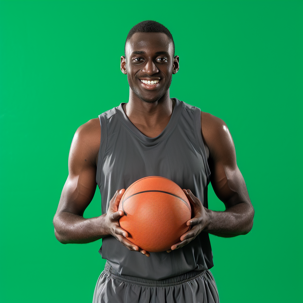 Male college basketball player on green screen