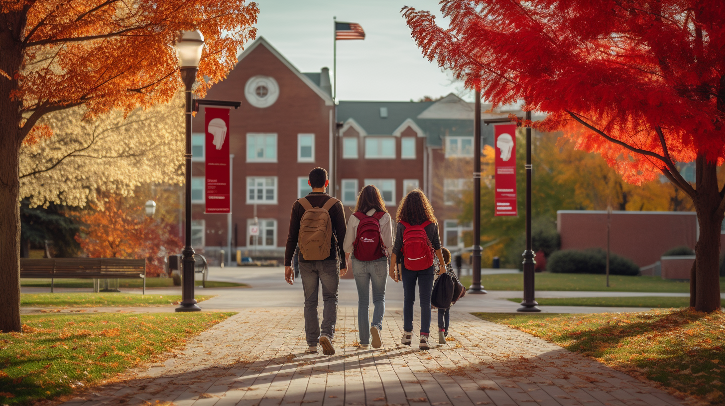 Student touring college campus with parents