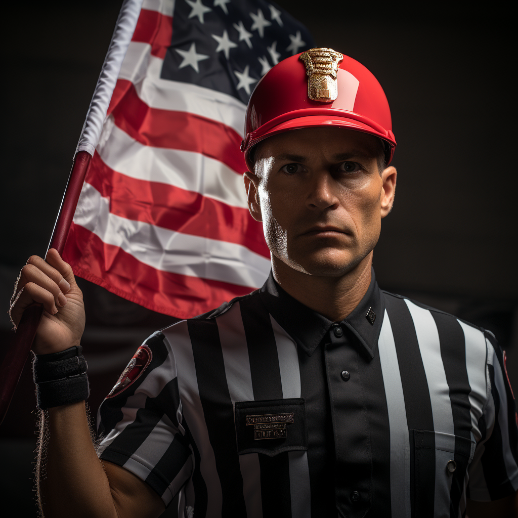 Transparent image of college football referee with flag and whistle