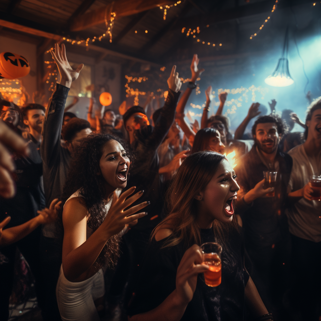 Group of friends enjoying Halloween party