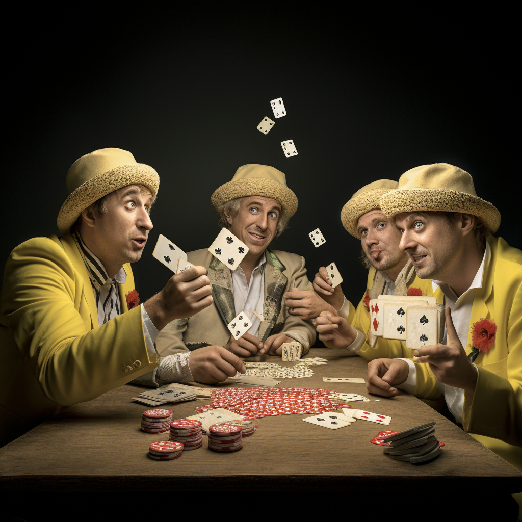 Four Friends Playing Swiss Cheese Poker