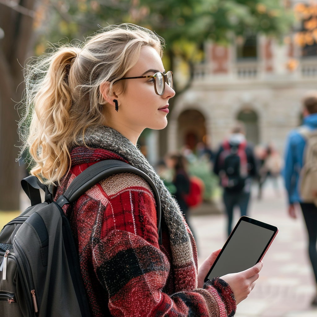 College student Jane Smith with iPad