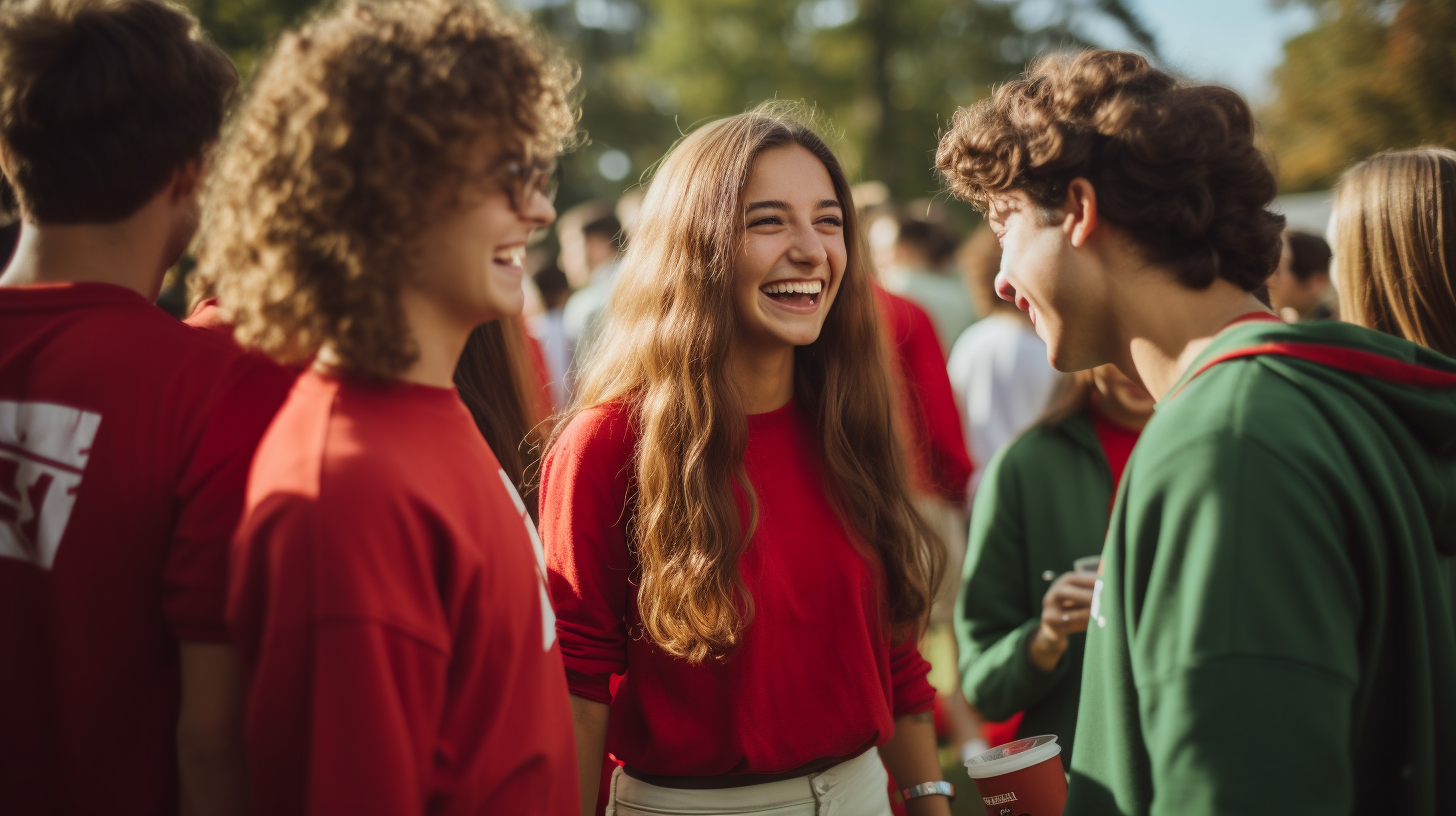 Close-up photo of college students socializing