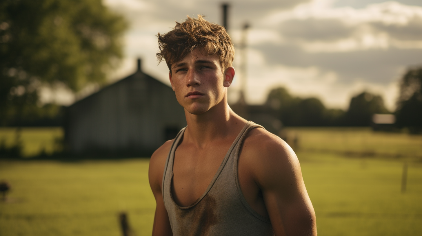 Young College Man in Tank Top Outdoors