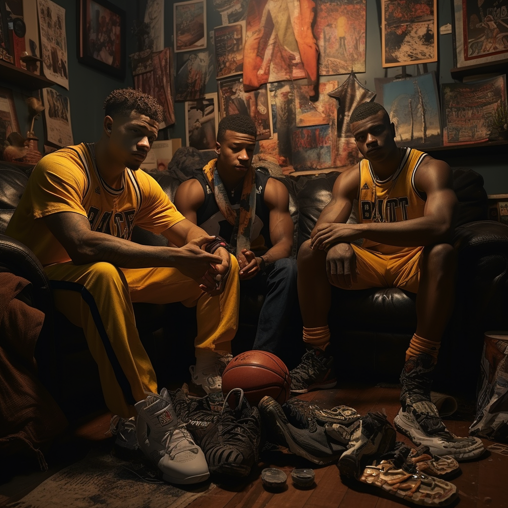 Muscular college roommates cleaning basketball sneakers