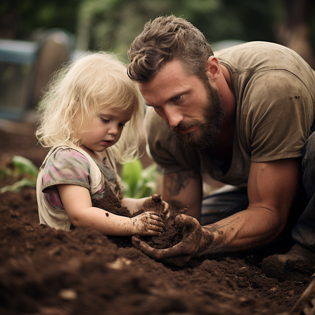 Colombian man and British girl planting a community garden