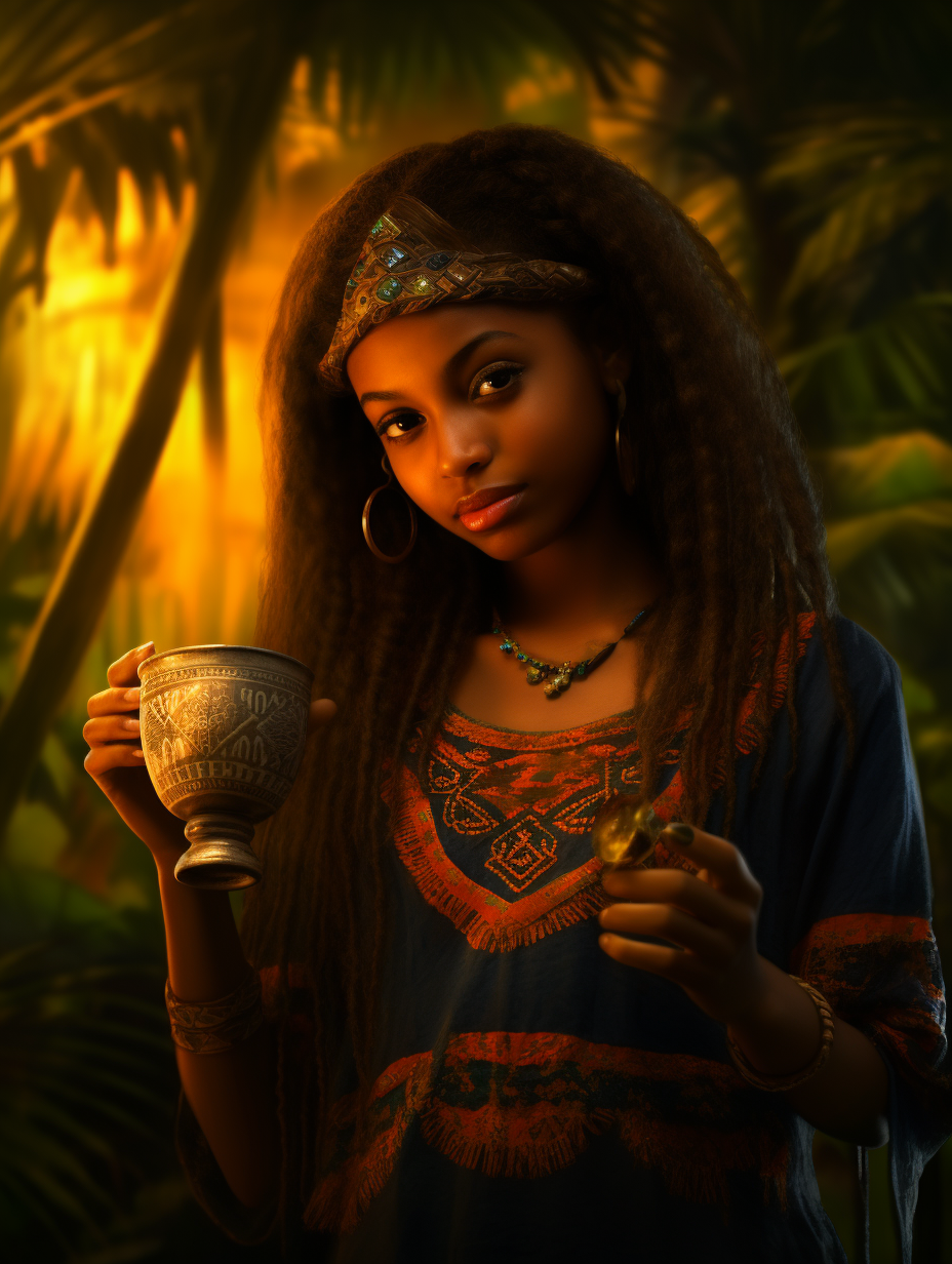 Young black girl with mystical tea