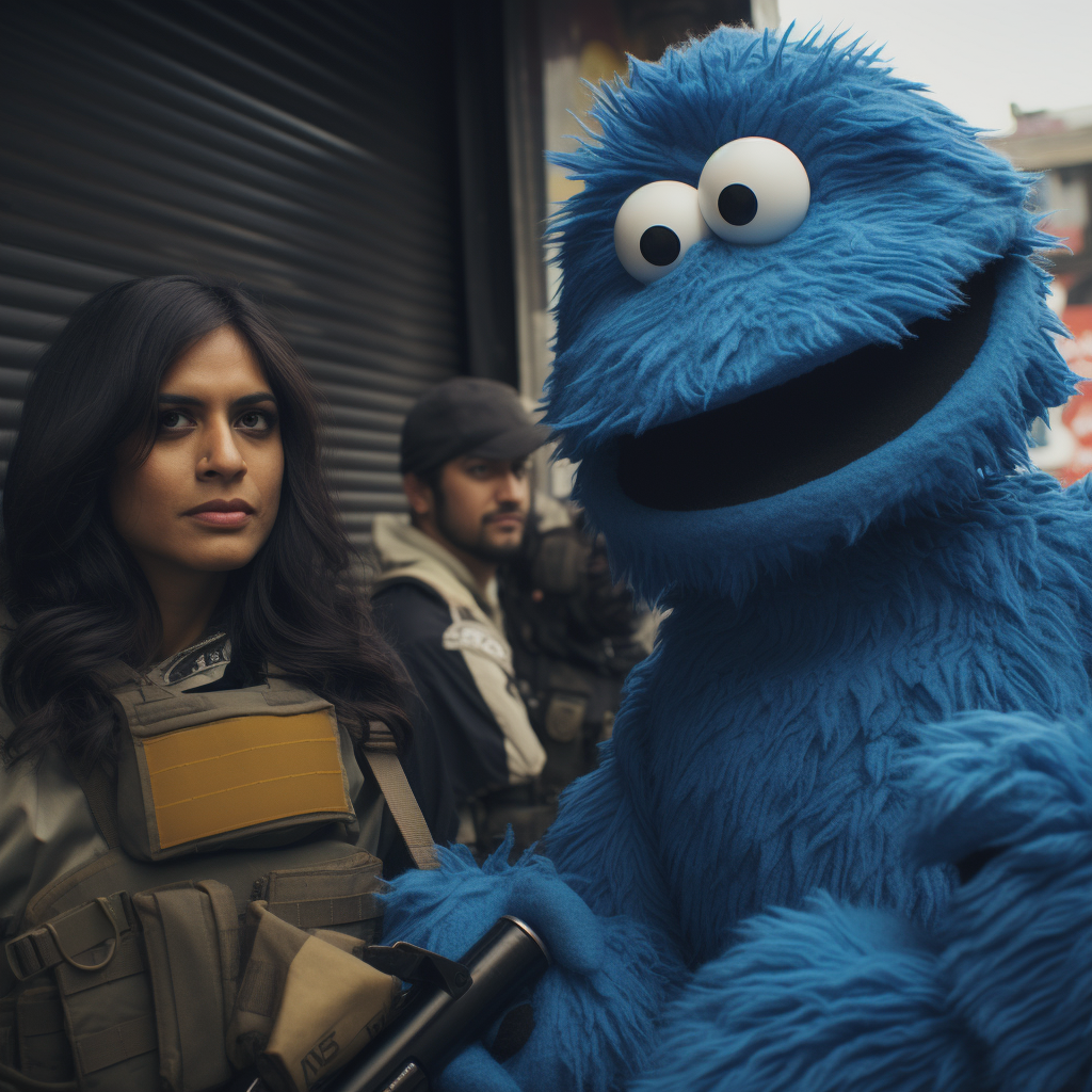 Colombian Spy Woman following Cookie Monster