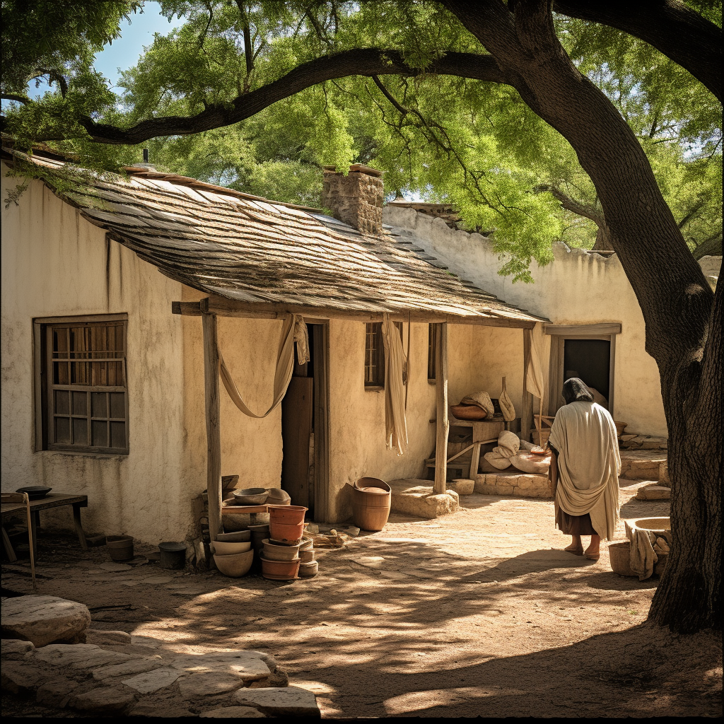 Jacal dwelling in Colonial San Antonio