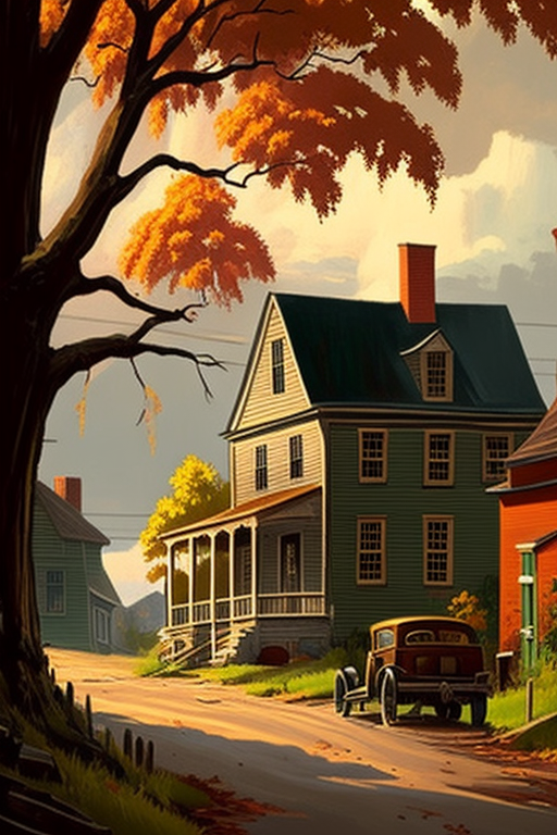 Quaint Colonial Village with Autumn Foliage