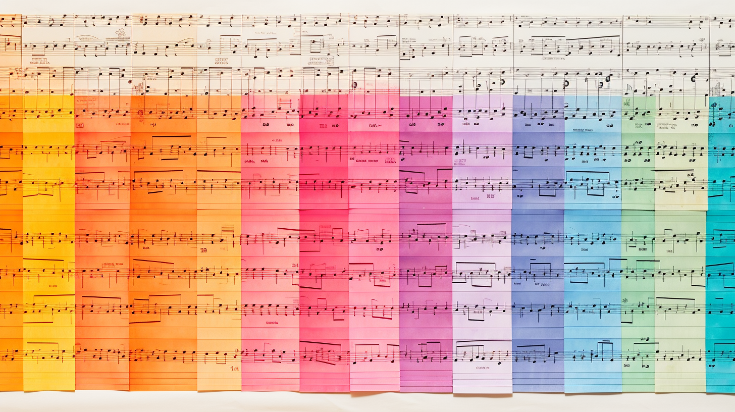 Color-coded sheet music notes