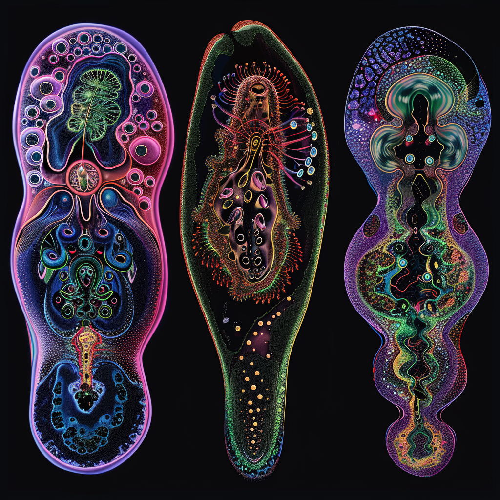 Color-coded freshwater protozoans projection