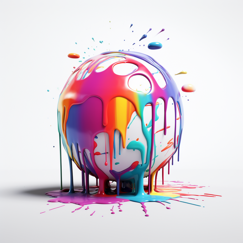 Realistic white sphere with colorful paint drips