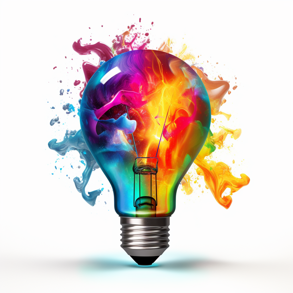 Color explosion idea bulb on white background