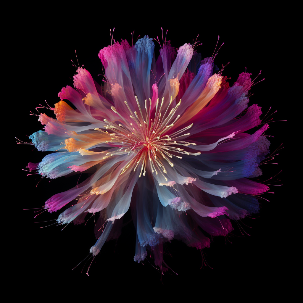 Colorful flower transforming into spectacular firework display