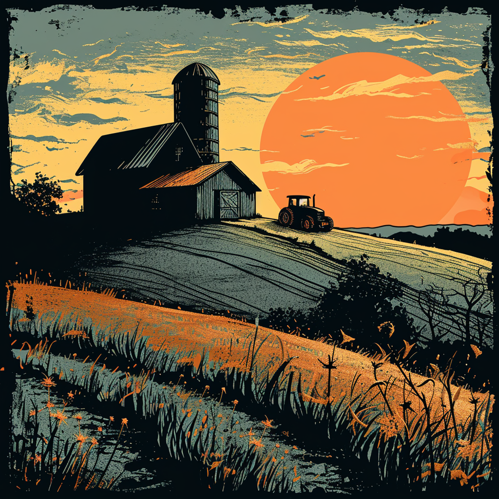 Color shirt design with barn silhouette