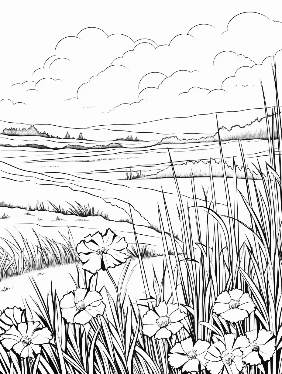 Coloring page of Colorado wildflowers field