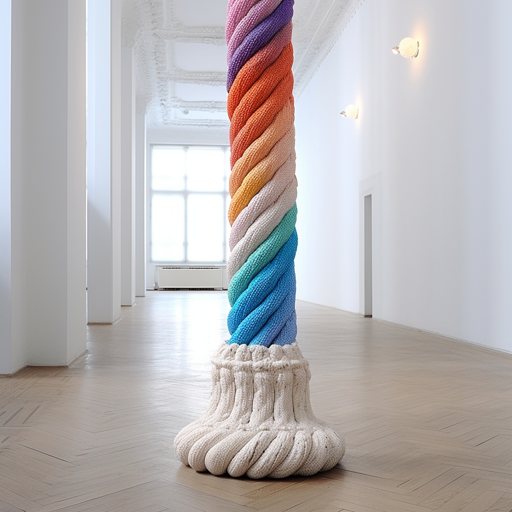 Colorful cables surrounding white column