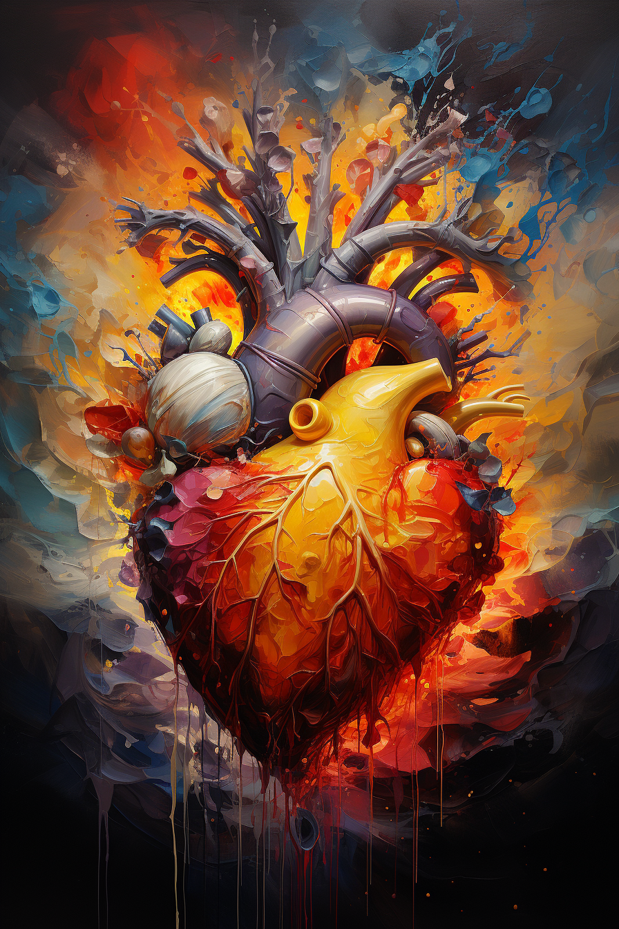 Colorful heart-shaped oil painting