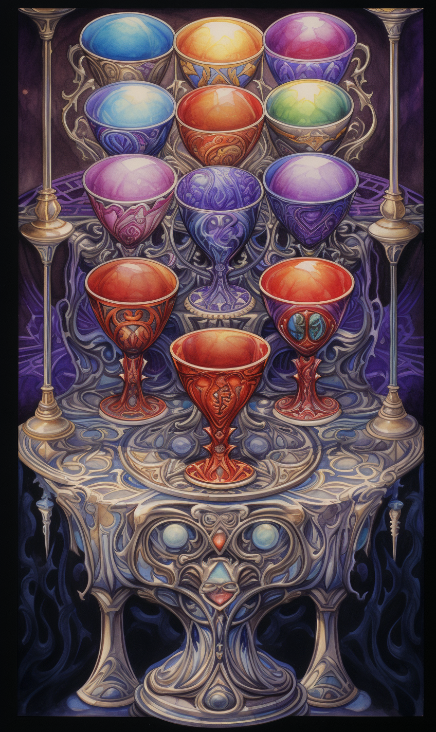 Colorful Tarot Card with Seven Cups