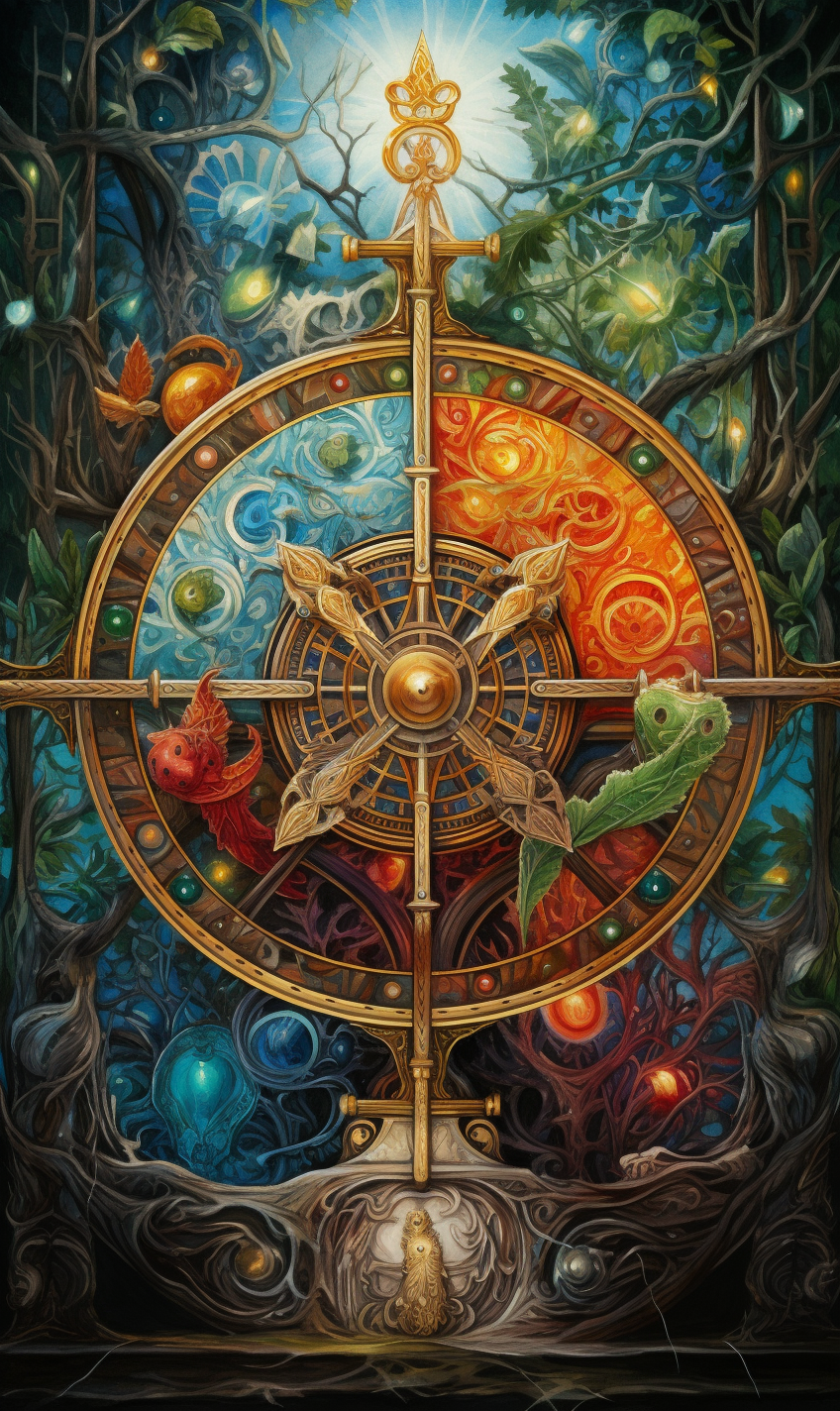 Vibrant colored pencil tarot wheel