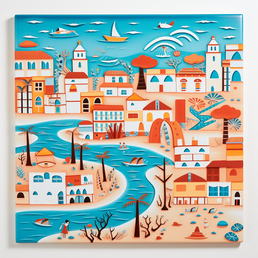 Colorful 70s Ibiza island illustration tile