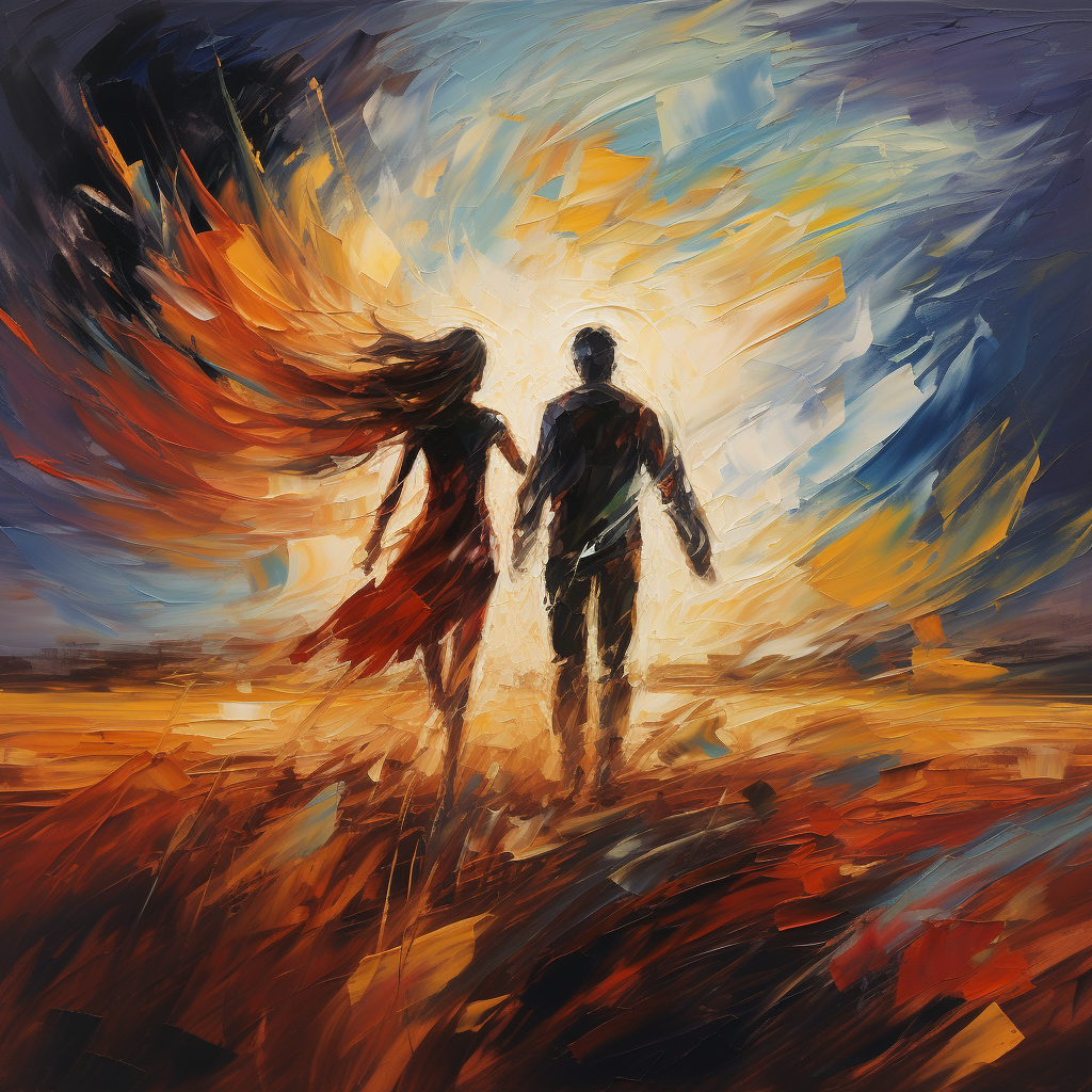 Colorful abstract painting of couple silhouette