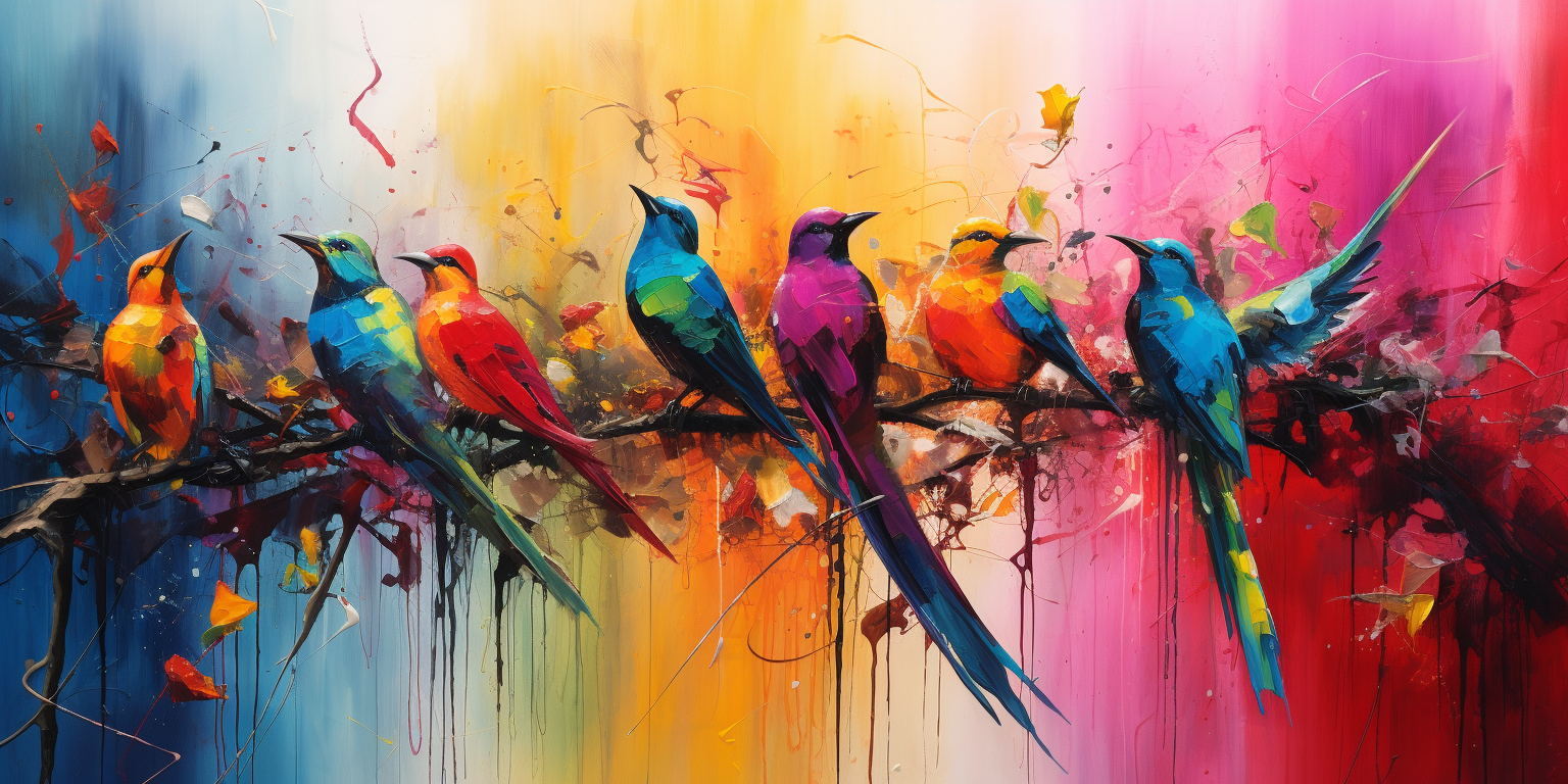 Birds in Colorful Abstract Painting