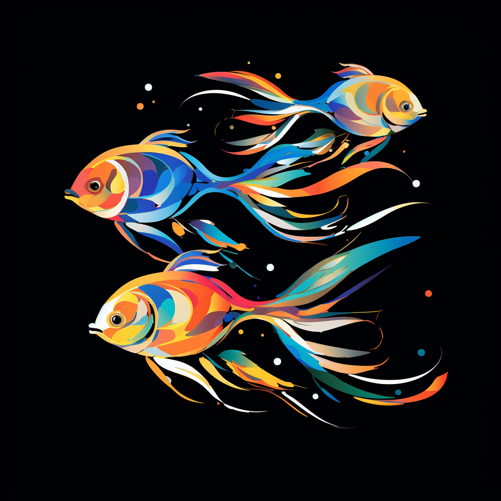 Colorful abstract silhouette fishes swimming