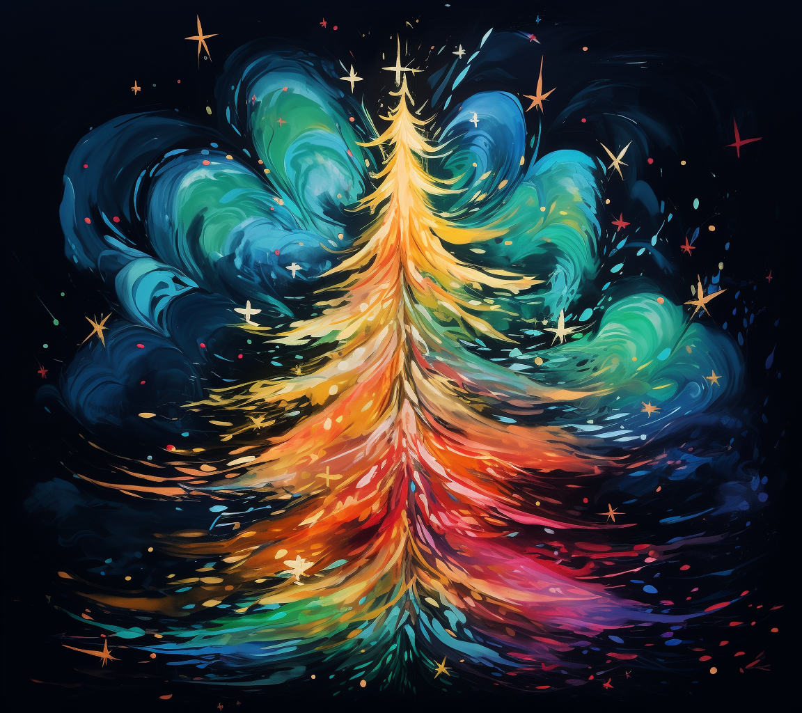 Vibrant alcohol ink Christmas tree art