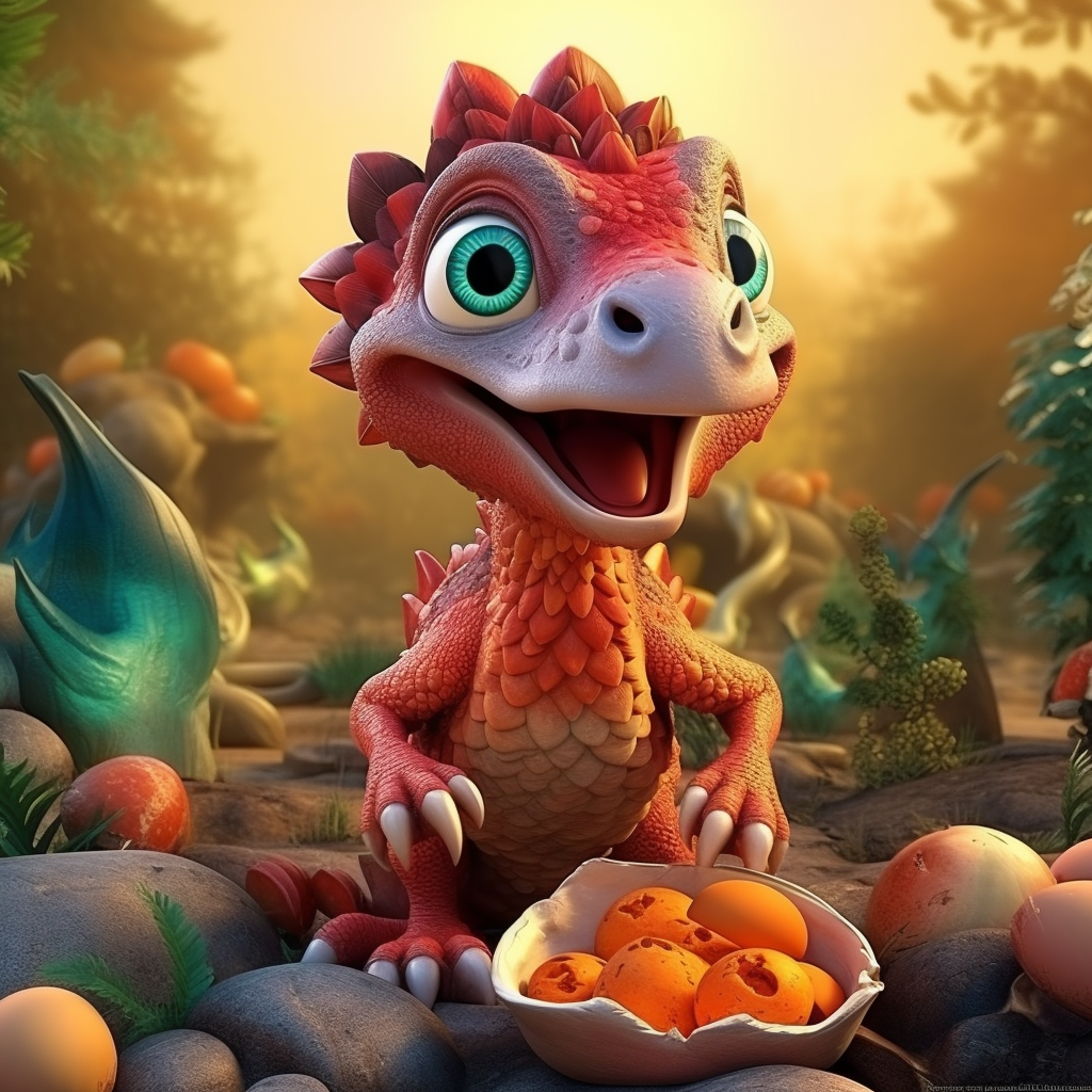 Adorable Baby Dinosaur Eating Meat