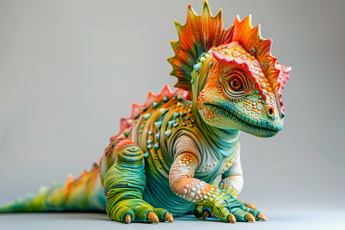 colorful baby dinosaur sitting studio