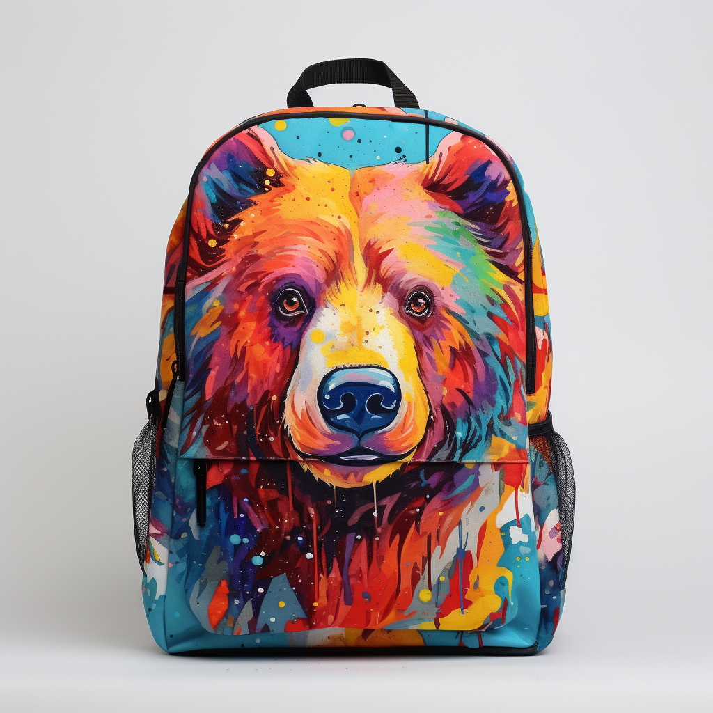 Colorful backpack with bear picture