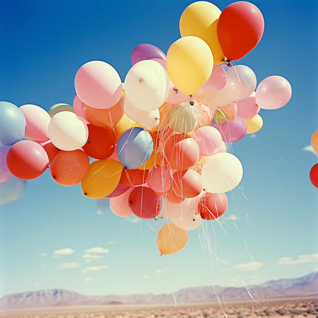 Colorful balloons drifting in blue sky