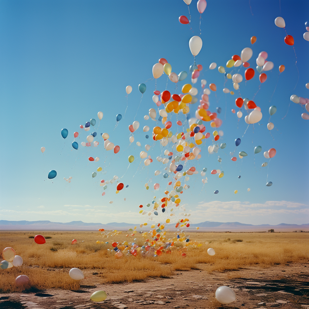 Colorful balloons drifting away in sky