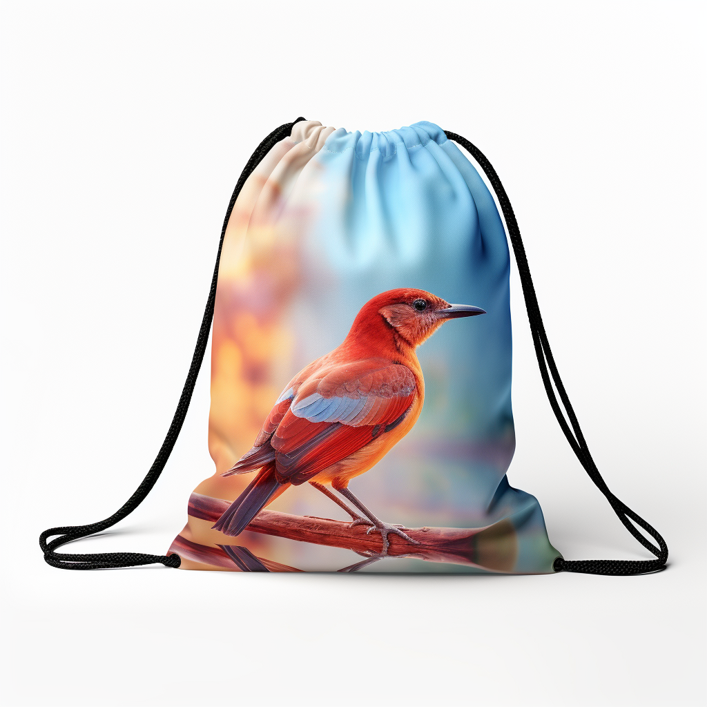 Colorful bird backpack with drawstring closure