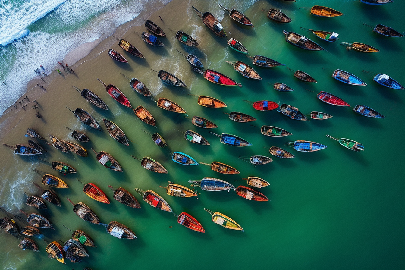 Colorful boat alignment on the sea