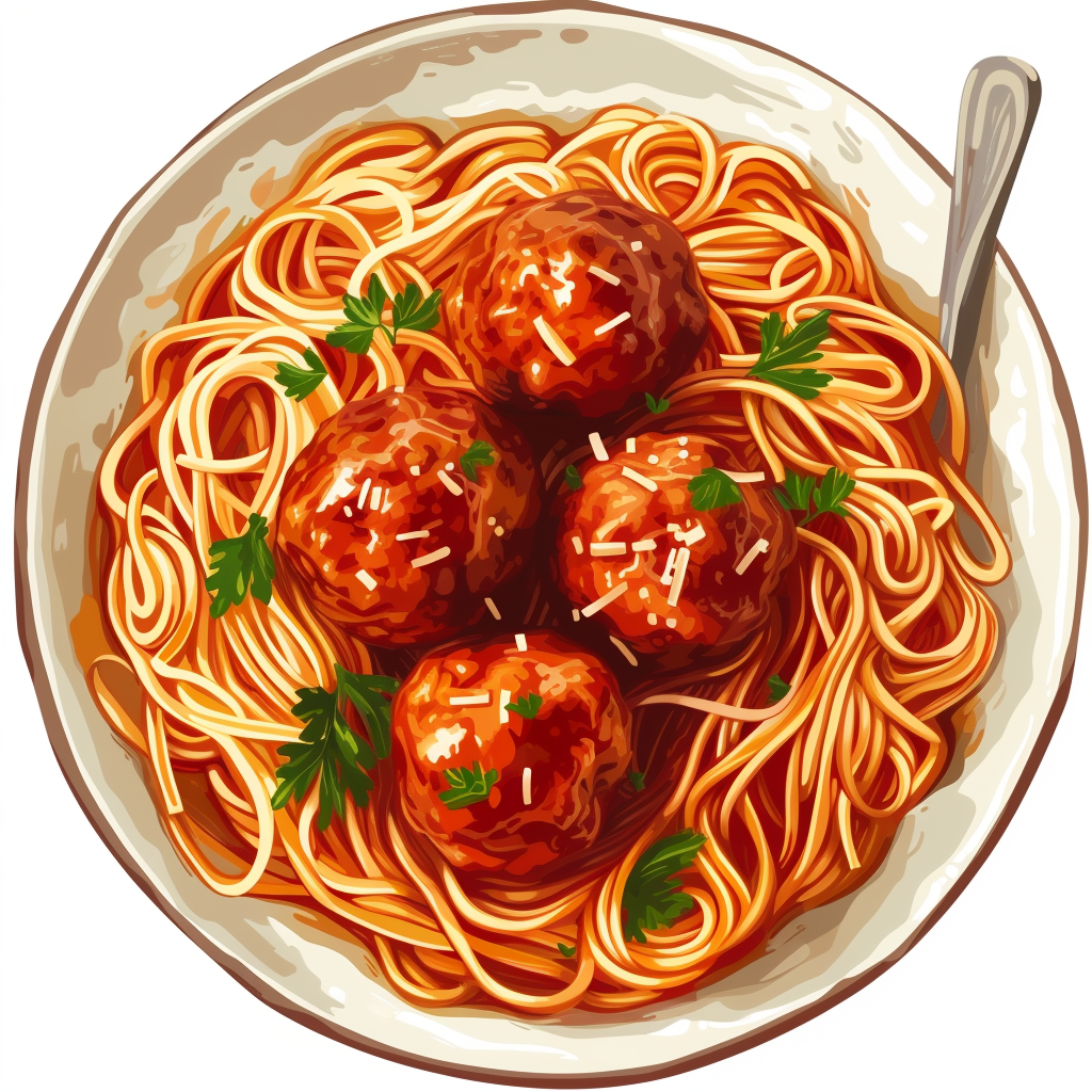 Colorful bright kids noodles with meatballs